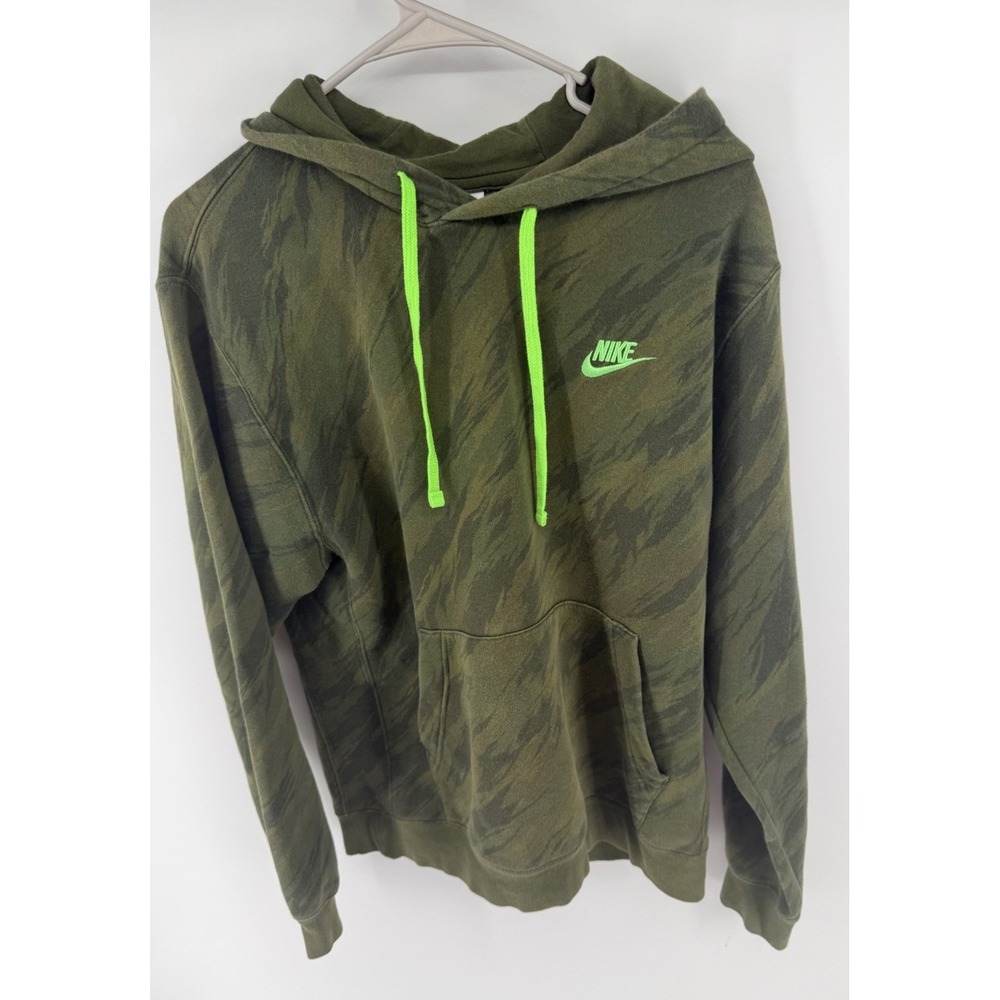 Nike Club Fleece Camo Drawstring Hoodie Adult Small Green Camouflage Sweatshirt